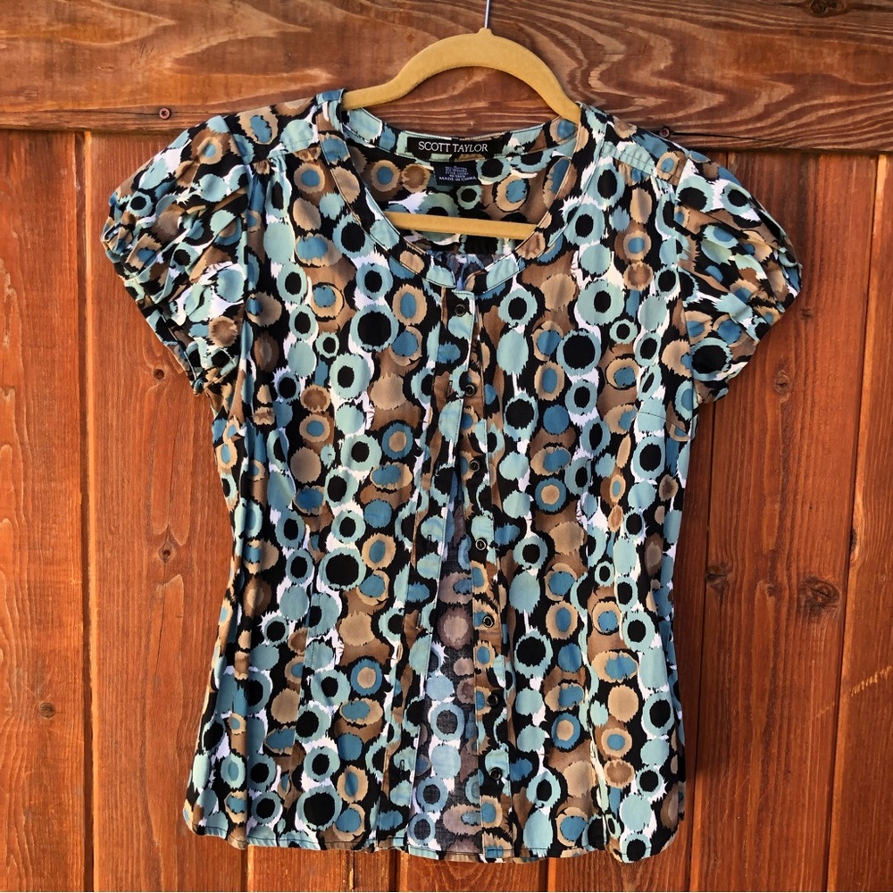 Office wear blue and brown blouse